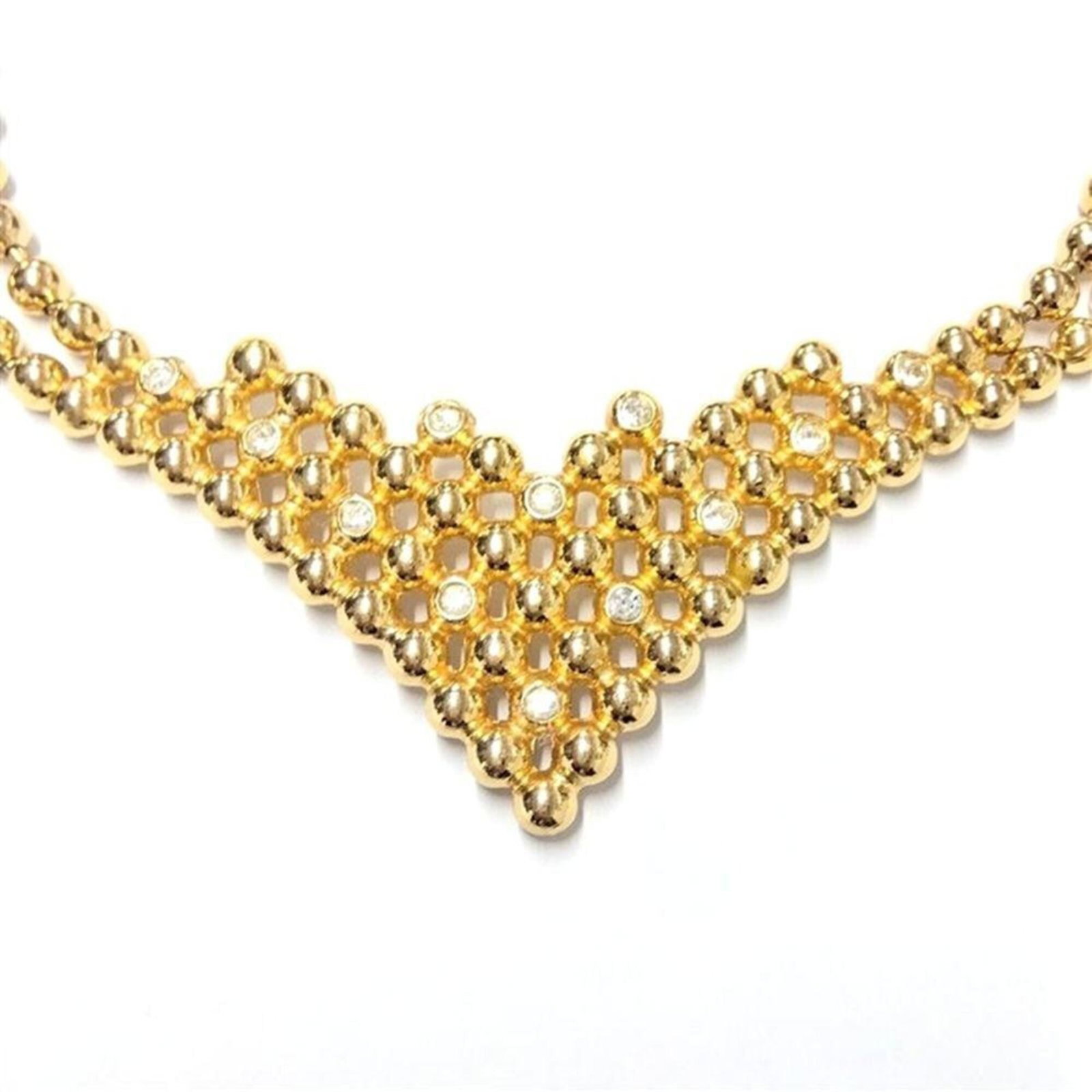 CHRISTIAN DIOR Gold Plating: CHRISTIAN DIOR Gold Plating Gold Plating from Christian Dior, a German-made pendant necklace featuring a 30mm x 60mm rhinestone-studded gold plating pendant, is available for purchase. The necklace ha