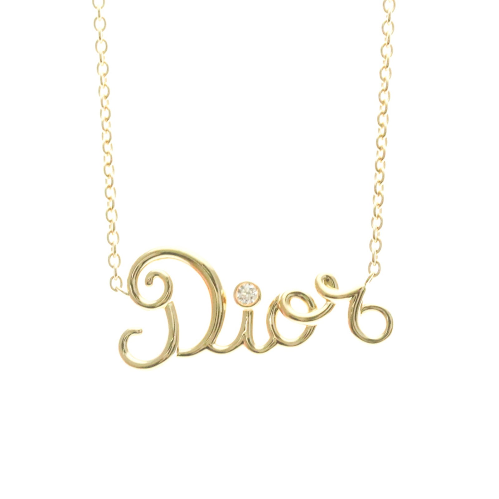 CHRISTIAN DIOR Yellow Gold (18K): CHRISTIAN DIOR Yellow Gold (18K) Yellow gold (18K) Dioramour necklace with a 5g diamond pendant, available in a range of neck circumferences from 40 cm to 44 cm. This gently used necklace features min