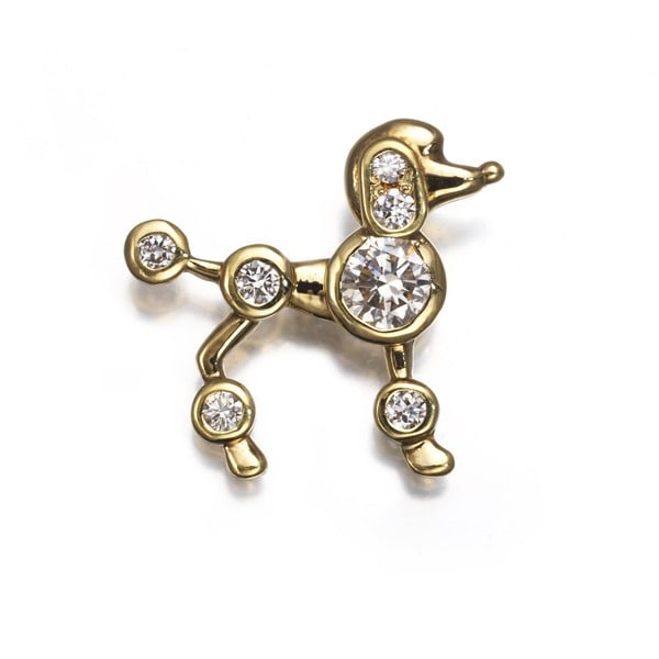 Diamond 0.25Ct Pin Poodle Dog Brooch 18K 750 Yellow Gold: Diamond 0.25Ct Pin Poodle Dog Brooch 18K 750 Yellow Gold 12.6 x 13.4mm 18k Yellow Gold Diamond Brooch. This 0.25ct diamond brooch is set in 18k yellow gold, with a natural metal poodle dog design.