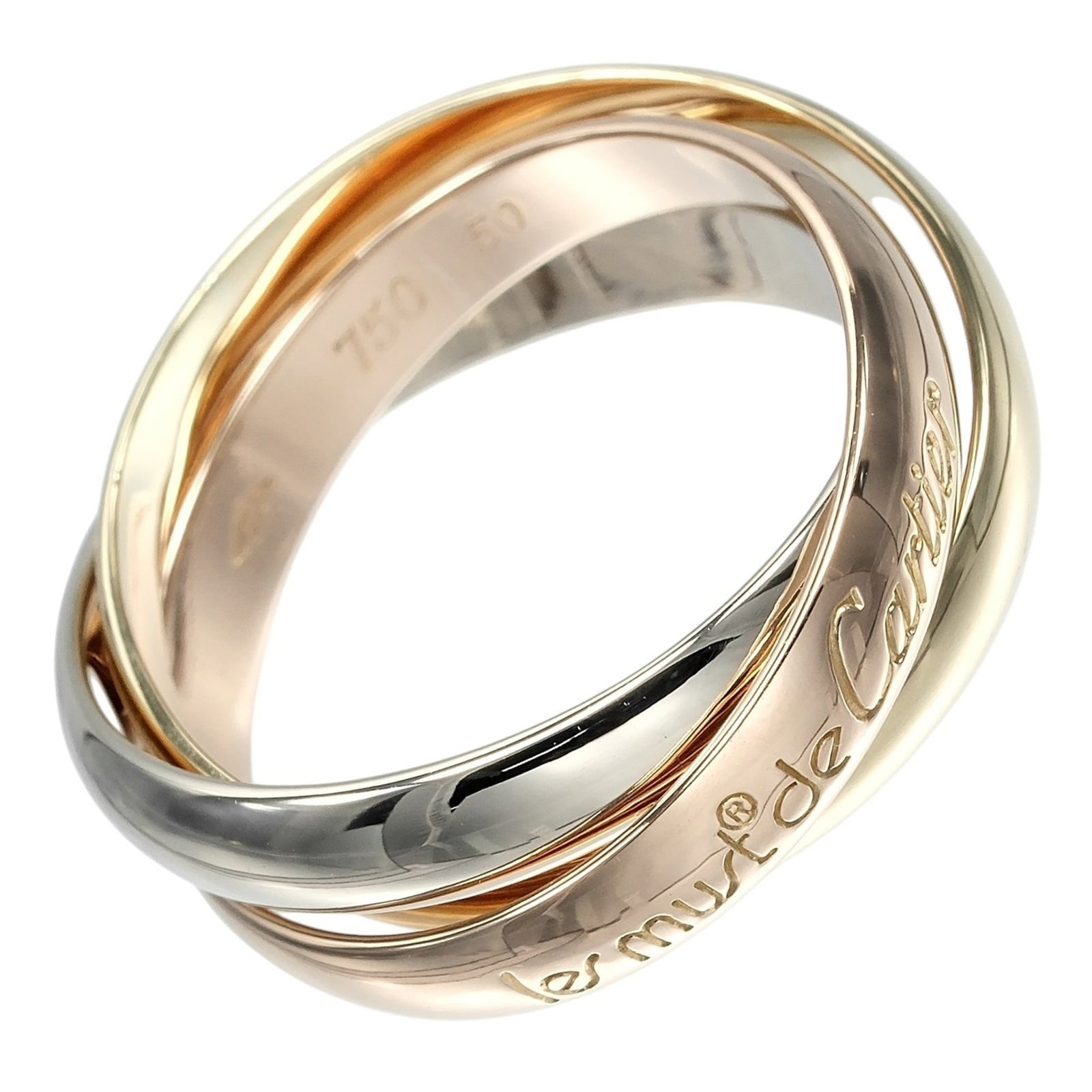 CARTIER Band Ring Pink Gold (18K) White Gold (18K) Yellow Gold (18K): CARTIER Band Ring Pink Gold (18K) White Gold (18K) Yellow Gold (18K) Pink gold, White gold, Yellow gold (18K) Cartier Band Ring is a gently used, very good condition piece. The ring features a mix of