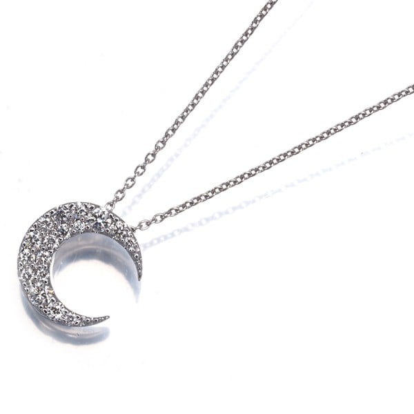 Diamond 0.25Ct Moon Paved Necklace 18K 750 White Gold: Diamond 0.25Ct Moon Paved Necklace 18K 750 White Gold 18k white gold moon pendant necklace features a natural 0.25ct diamond, carefully set in a sturdy design. The 45cm adjustable necklace is finished