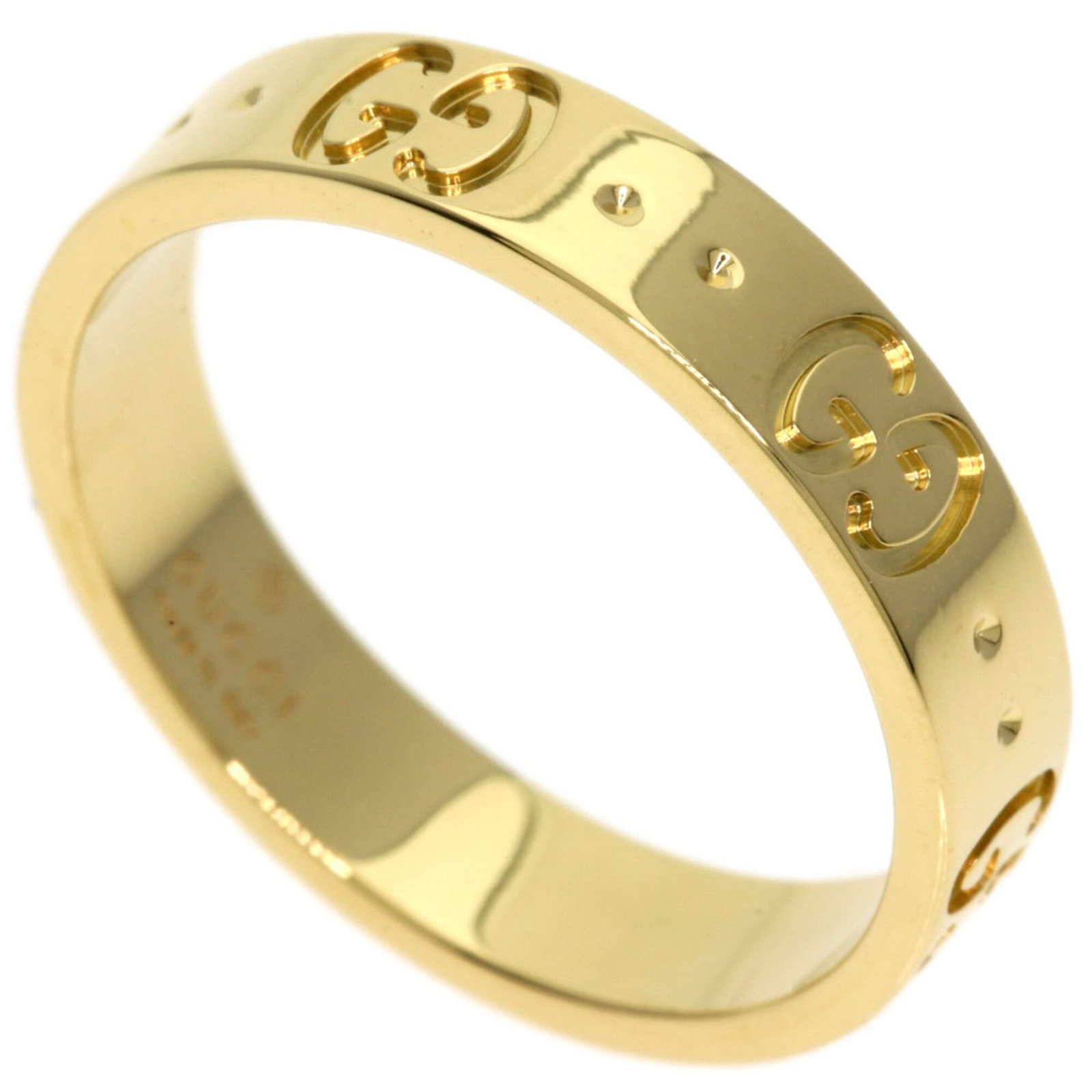 GUCCI Band Ring Yellow Gold (18K): GUCCI Band Ring Yellow Gold (18K) Yellow gold (18K) band ring from Gucci, featuring a classic design with a subtle touch of luxury. This gently used ring has minor signs of wear, with small scratches