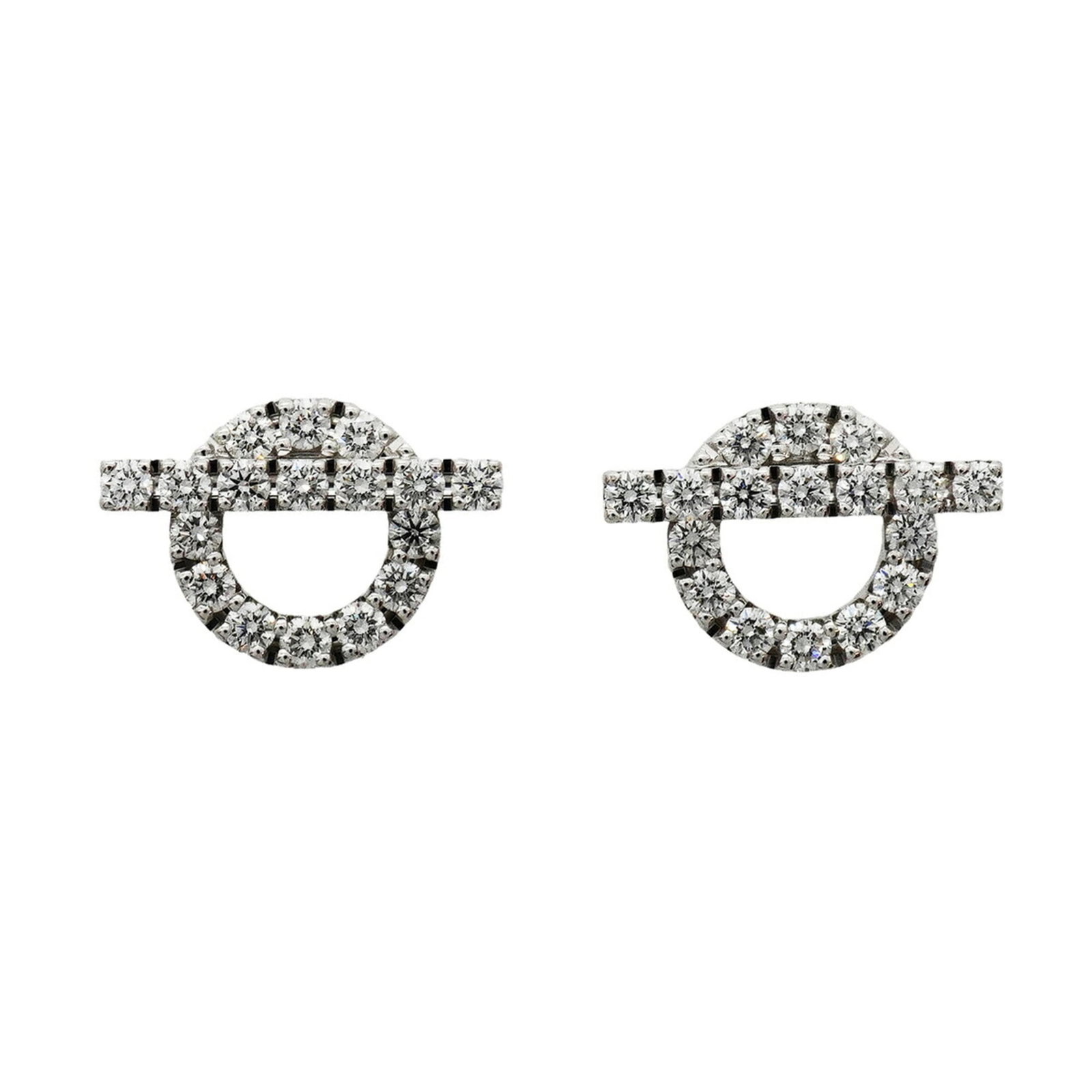 HERMES Stud Earrings White Gold (18K): HERMES Stud Earrings White Gold (18K) Stud earrings featuring diamonds in 18K white gold, a classic design from Hermes. The earrings showcase a subtle sparkle with a 10.10mm x 14.80mm diamond, set in 