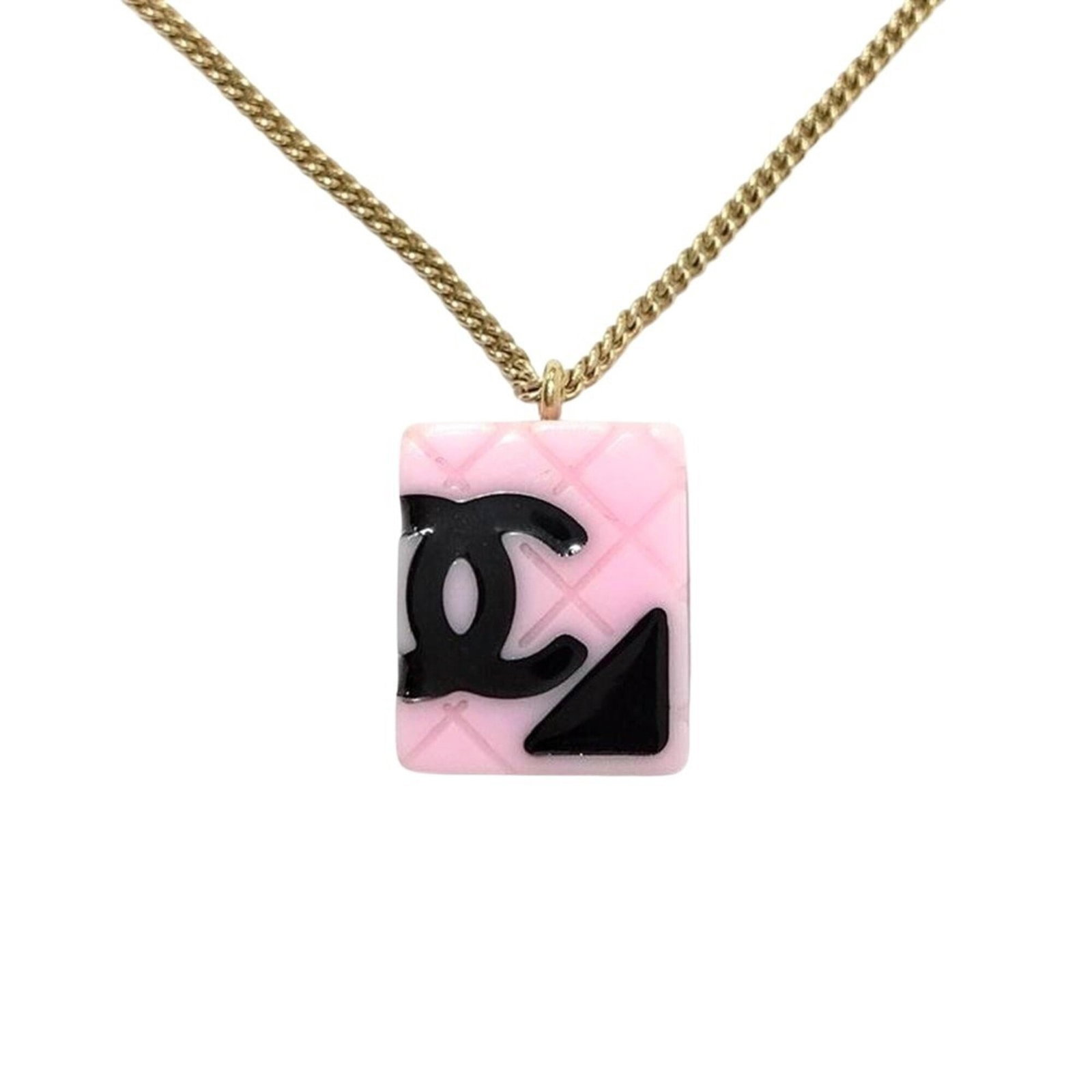CHANEL Pink Italy: CHANEL Pink Italy Pink Italy necklace from CHANEL, featuring a 17mm x 14mm pendant, measures 40 cm in circumference, and weighs 5.4g. This used necklace showcases a pink color and bears visible signs 