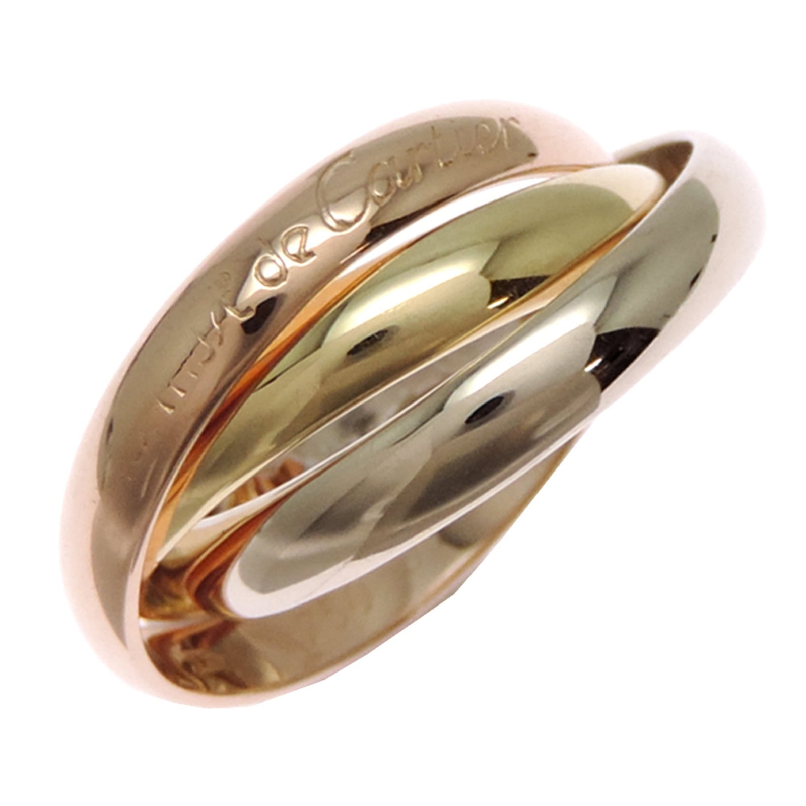 CARTIER Band Ring Pink Gold (18K) White Gold (18K) Yellow Gold (18K): CARTIER Band Ring Pink Gold (18K) White Gold (18K) Yellow Gold (18K) Pink gold, white gold, and yellow gold come together in this unique 18K band ring from Cartier, showcasing a striking pink gold hue
