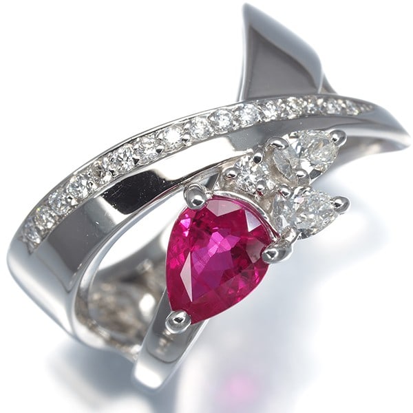 Ruby 1.00Ct Diamond 0.31Ct Pear-Shaped Ring 900 Platinum - 3