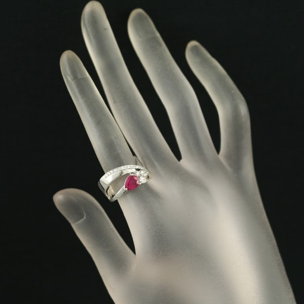 Ruby 1.00Ct Diamond 0.31Ct Pear-Shaped Ring 900 Platinum - 6