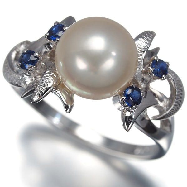 Tasaki Ring Akoya Pearl 8.4Mm Sapphire Us6.75-7 14K 585 White Gold: Tasaki Ring Akoya Pearl 8.4Mm Sapphire Us6.75-7 14K 585 White Gold Tasaki Ring Akoya Pearl 8.4Mm Sapphire Us6.75-7 14K 585 White Gold features a stunning 8.4mm Akoya pearl, set in 14k white gold. The
