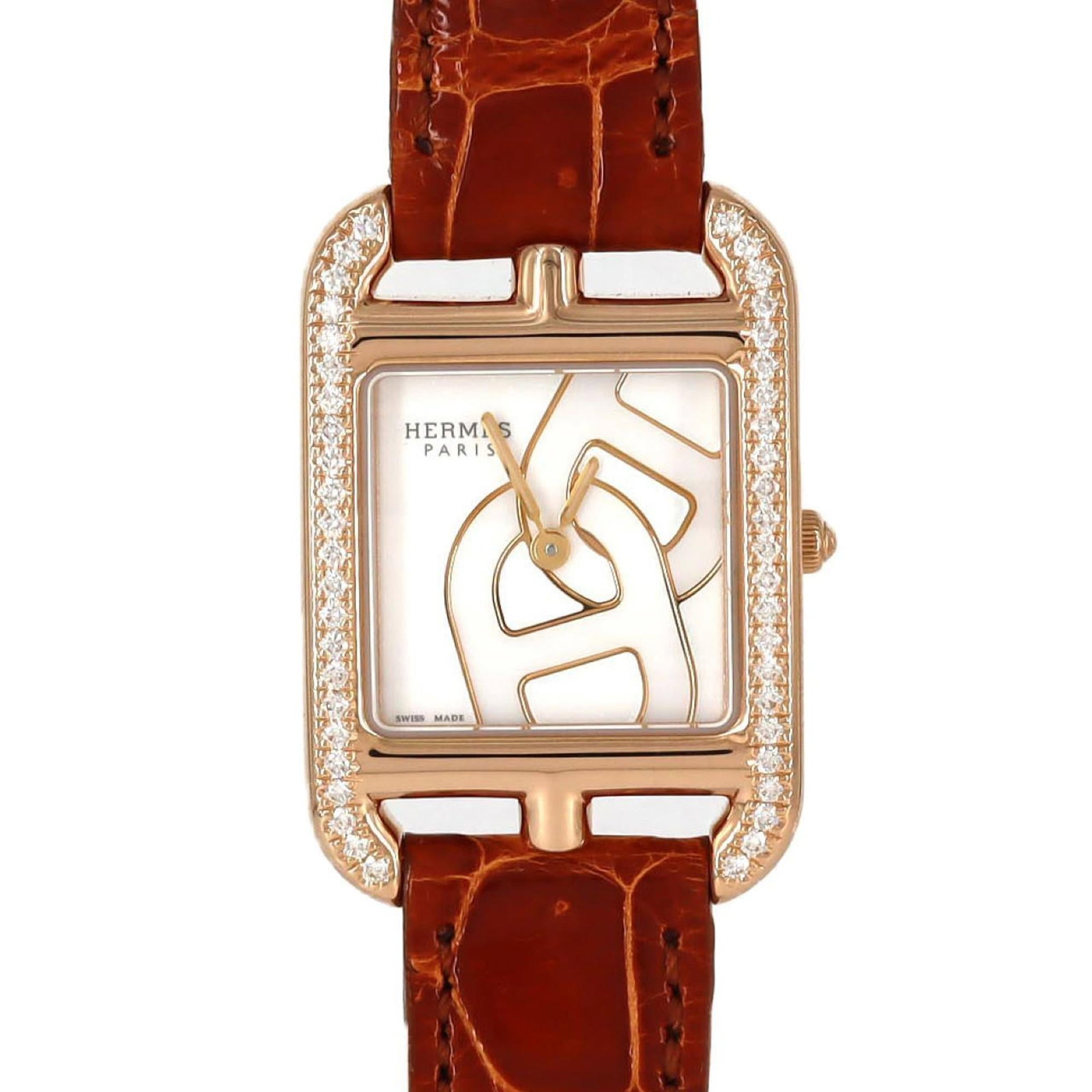 HERMES Wristwatch Pink Gold Rose Gold: HERMES Wristwatch Pink Gold Rose Gold Pink gold and rose gold blend in this elegant Hermes wristwatch, featuring a 23mm case diameter. The quartz movement ensures reliable timekeeping, while the