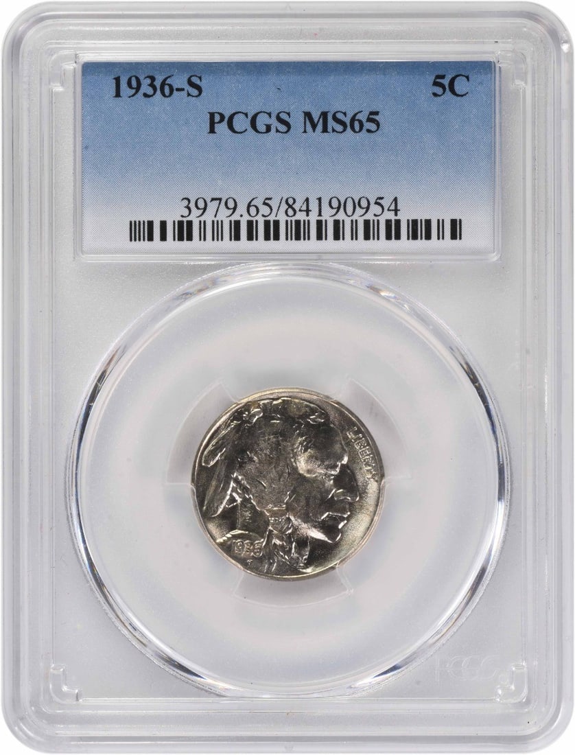 1936-S Buffalo Nickel MS65 PCGS: 1936-S Buffalo Nickel MS65 PCGS The 1936-S Buffalo Nickel MS65 PCGS is a highly graded example of this iconic coin, boasting a stunning MS65 grade from the Professional Coin Grading Service. With its