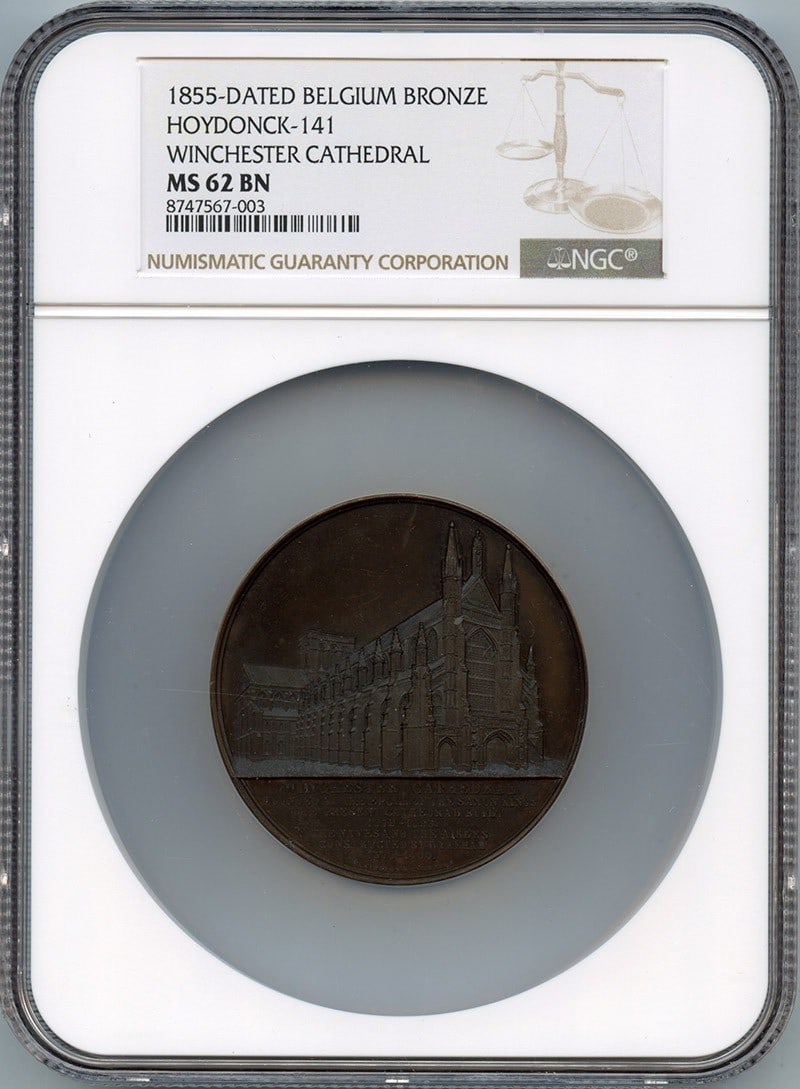 1855-DATED-BELGIUM BELGIUM HOYDONCK-141 WINCHESTER CATHEDRAL BRONZE NGC MS62BN (1 of 3)