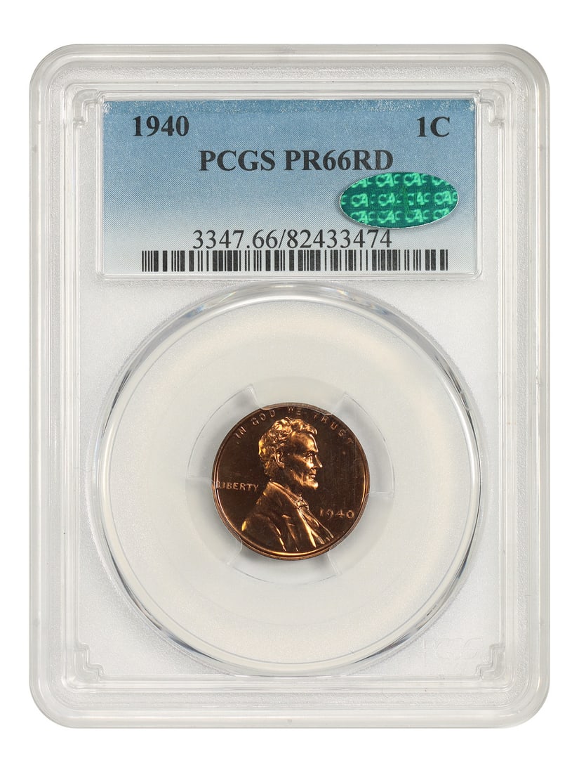 1940 1C PCGS/ CAC PR66RD - Lincoln Cent (Wheat Reverse) - Lovely Red Proof: 1940 1C PCGS/ CAC PR66RD - Lincoln Cent (Wheat Reverse) - Lovely Red Proof The 1940 Lincoln Cent in PR66RD condition boasts a lovely red proof color, characteristic of the Wheat Reverse design. Certif