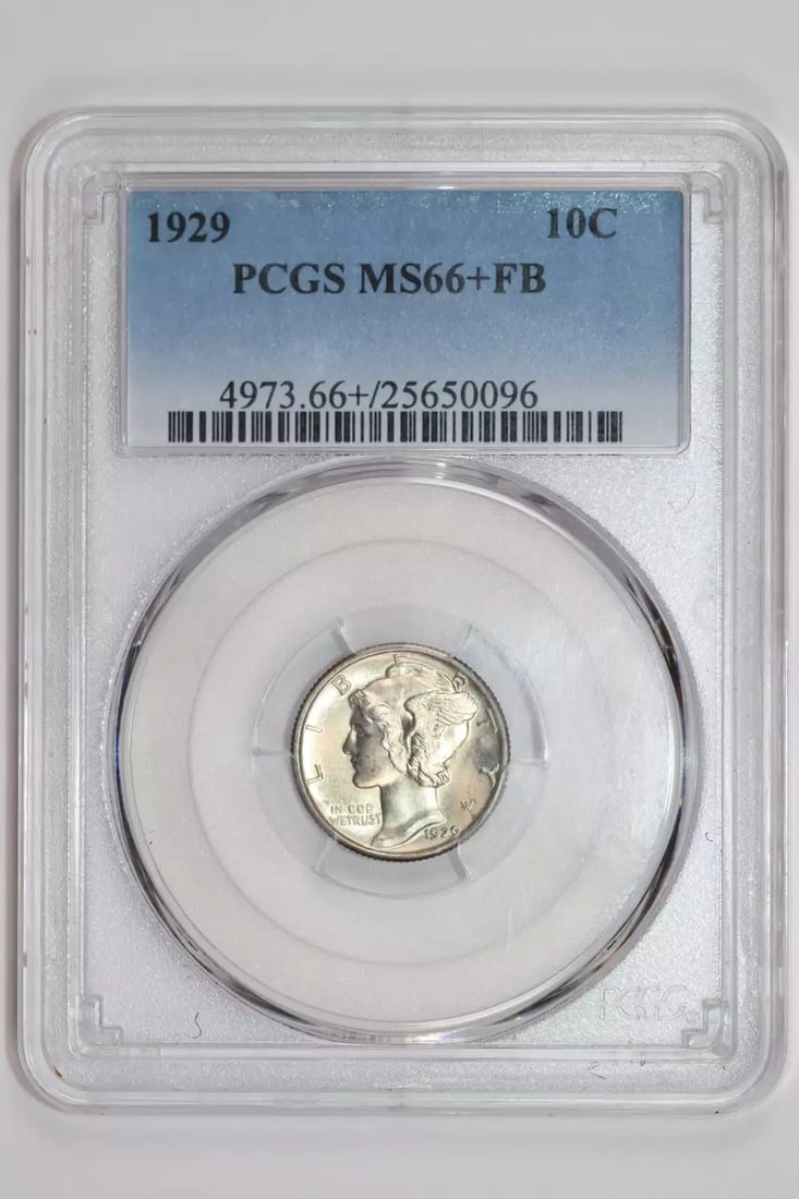 MERCURY DIME PCGS MS66+ FB: MERCURY DIME PCGS MS66+ FB The 1929 Mercury dime PCGS MS66+ FB is a highly graded circulated/uncirculated coin, certified by the Professional Coin Grading Service (PCGS) with a grade of MS 66+. Item S