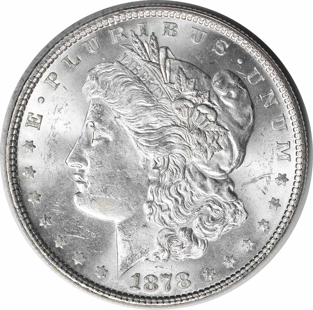 Morgan Silver Dollar 7TF Reverse Choice BU 1878: Morgan Silver Dollar 7TF Reverse Choice BU 1878 The 1878 Morgan Silver Dollar features a striking 7TF reverse design choice, a rare variation that adds to its collectibility. This Uncirculated Choice 