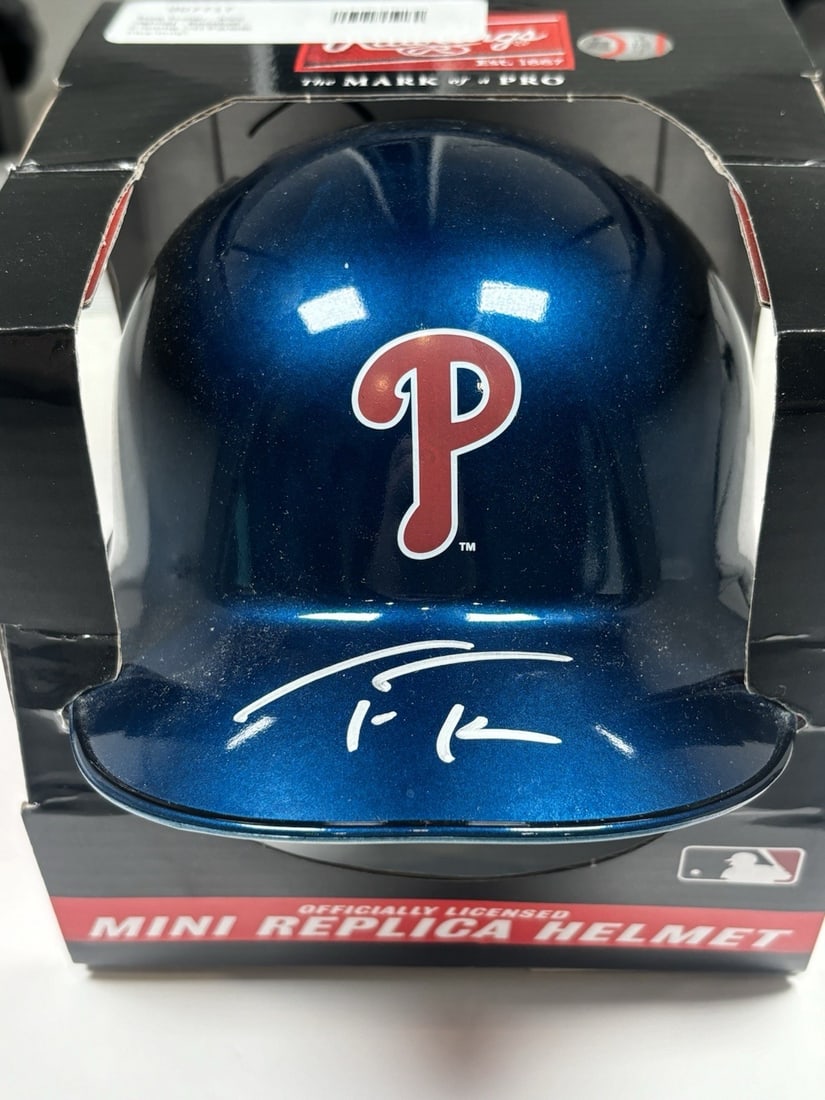 TREA TURNER CHROME MINI BASEBALL HELMET AUTO HIT PARADE FANATICS COA: TREA TURNER CHROME MINI BASEBALL HELMET AUTO HIT PARADE FANATICS COA Trea Turner's Chrome Mini Baseball Helmet is a unique collectible, featuring the Philadelphia Phillies star's signature. This