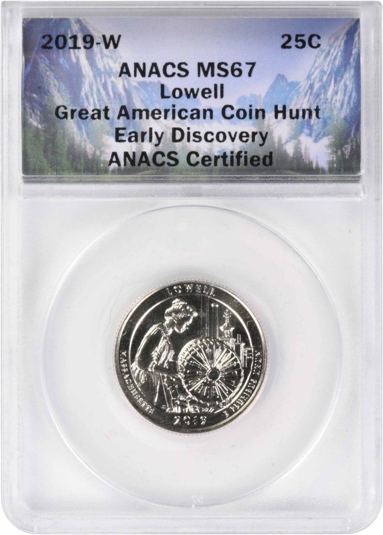 2019-W Lowell National Park Quarter Early Discovery MS67 ANACS: 2019-W Lowell National Park Quarter Early Discovery MS67 ANACS The 2019-W Lowell National Park Quarter is a stunning example of American numismatics, boasting a high-grade MS67 finish from the ANACS c
