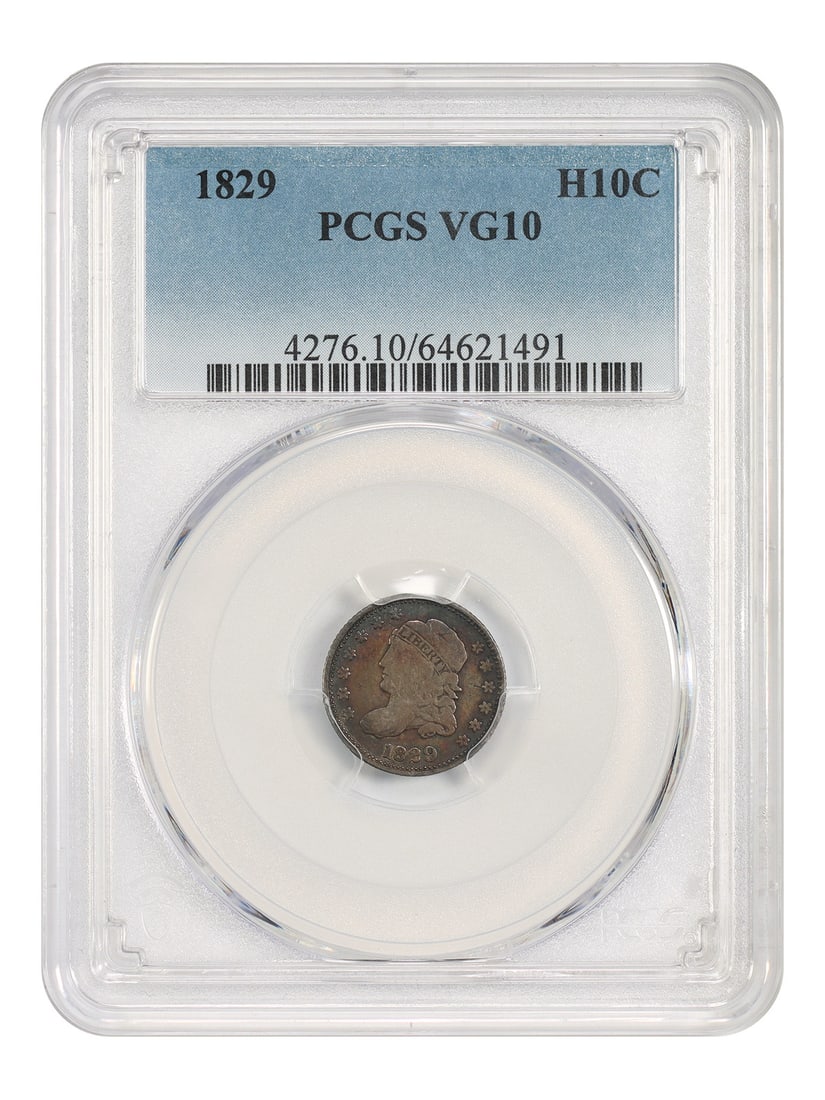 Half Dime Capped Bust 1829 PCGS VG10: Half Dime Capped Bust 1829 PCGS VG10 Half Dime Capped Bust 1829 PCGS VG10 is a circulated coin featuring the iconic Capped Bust design from the early 19th century. Certified by PCGS, this coin bears t