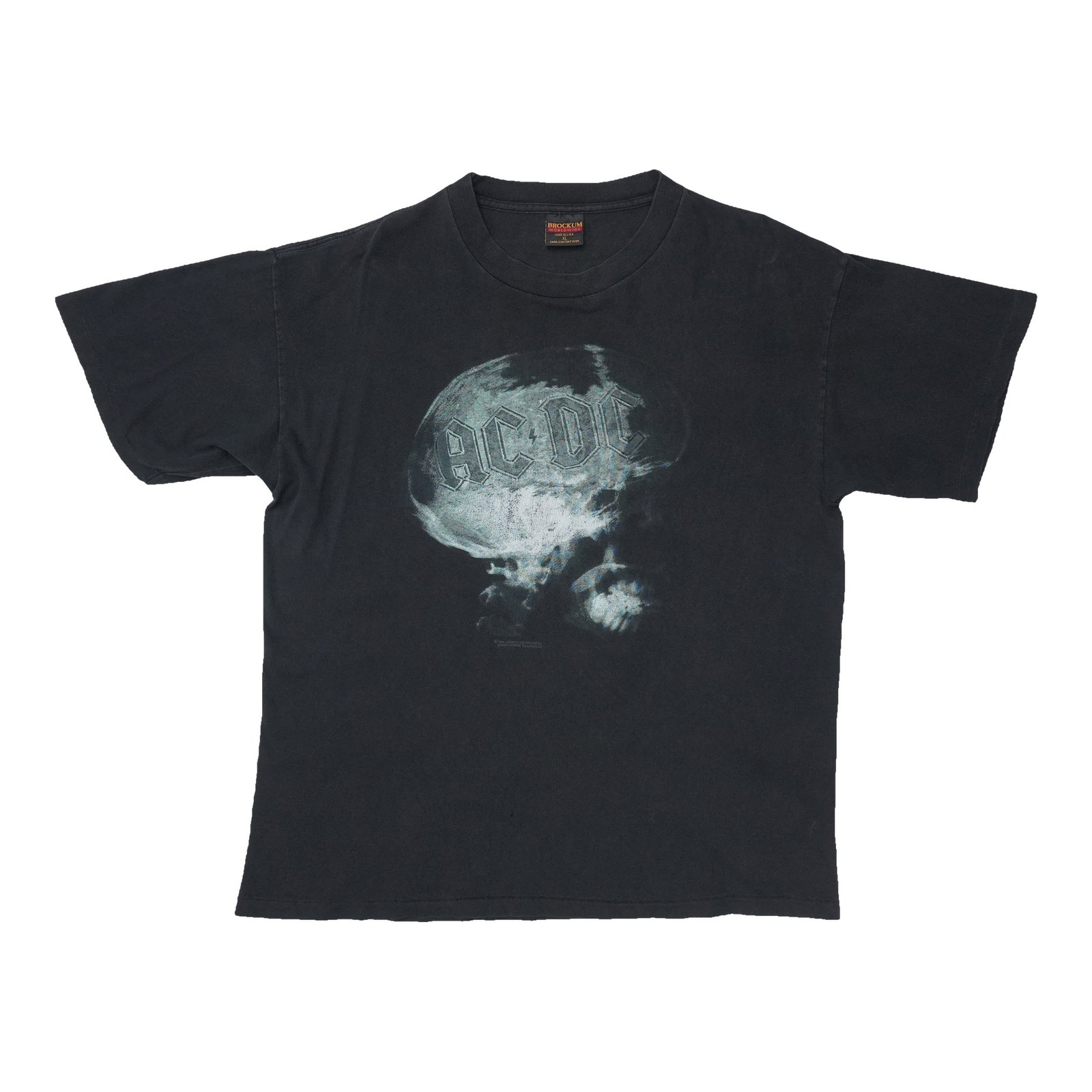 ACDC On 1994 Brain Shirt: ACDC On 1994 Brain Shirt AC/DC's iconic 1994 Brain Shirt is a rare and nostalgic piece of rock 'n' roll history, featuring the band's unmistakable logo and design. This vintage shirt has been carefull