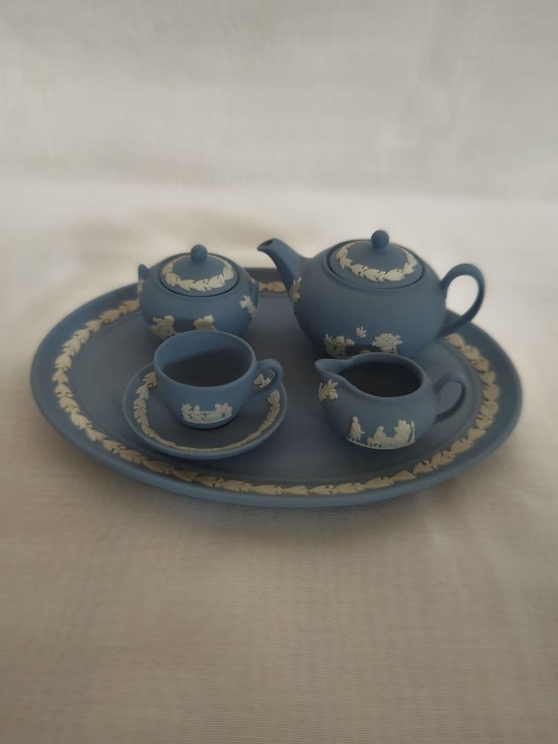 Blue Jasperware Tea set Of England Collectible Stoneware Miniature Wedgwood (1 of 17)