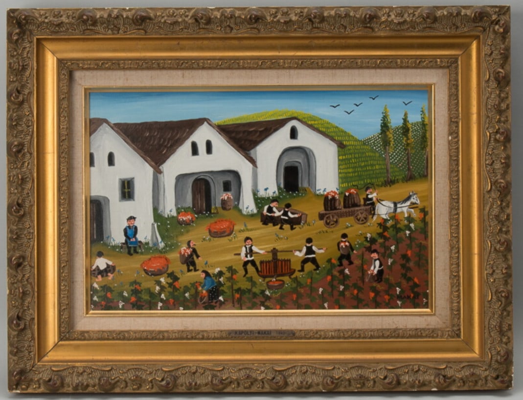 Makai Kapolyi Oil Painting Hungarian Signed Wine Folk Art Naive (1 of 9)