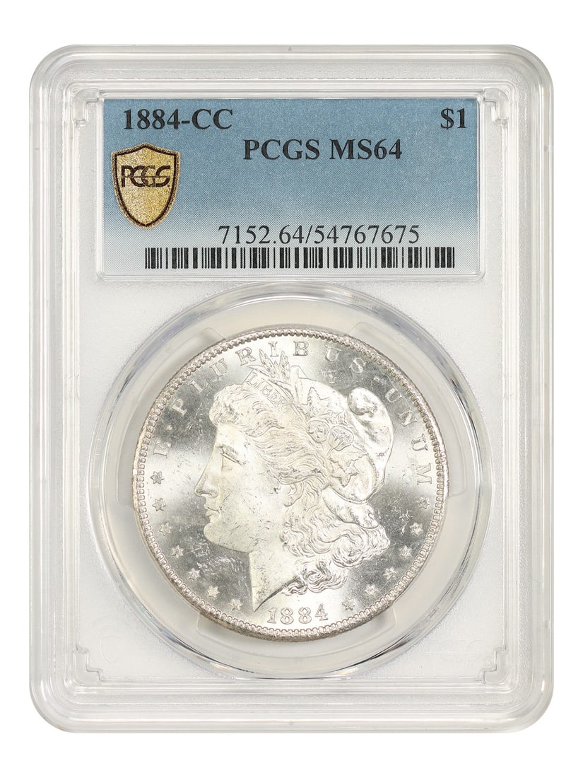 1884-CC $1 PCGS MS64 - Morgan Dollar: 1884-CC $1 PCGS MS64 - Morgan Dollar The 1884-CC $1 Morgan Dollar is a highly detailed and well-certified coin, graded MS64 by PCGS. This uncirculated coin showcases excellent strike and luster, with 