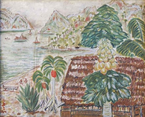 Oil painting tropical landscape framed by Kozo Yokoi Japanese fine art.: Oil painting tropical landscape framed by Kozo Yokoi Japanese fine art. Item Specifics: Artist: Kozo Yokoi Subject: Tropical Landscape Material: Oil on Canvas / Board (Framed) Style: Japanese Year Of 