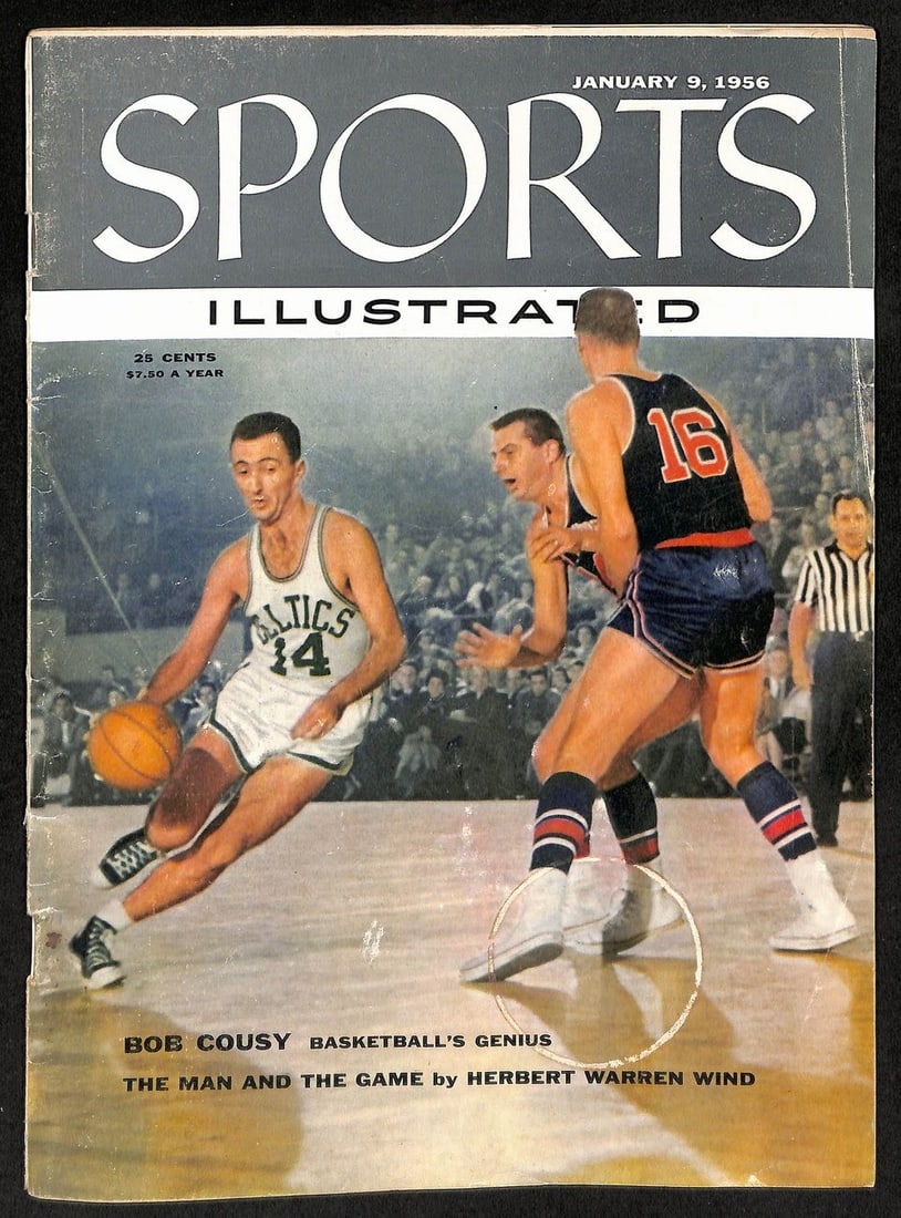 1956 Bob Cousy HOF Boston Celtics Sports Illustrated NO LABEL Newsstand 198214: 1956 Bob Cousy HOF Boston Celtics Sports Illustrated NO LABEL Newsstand 198214 Original 1956 Bob Cousy HOF Boston Celtics Sports Illustrated Newsstand. This vintage program features the legendary bask