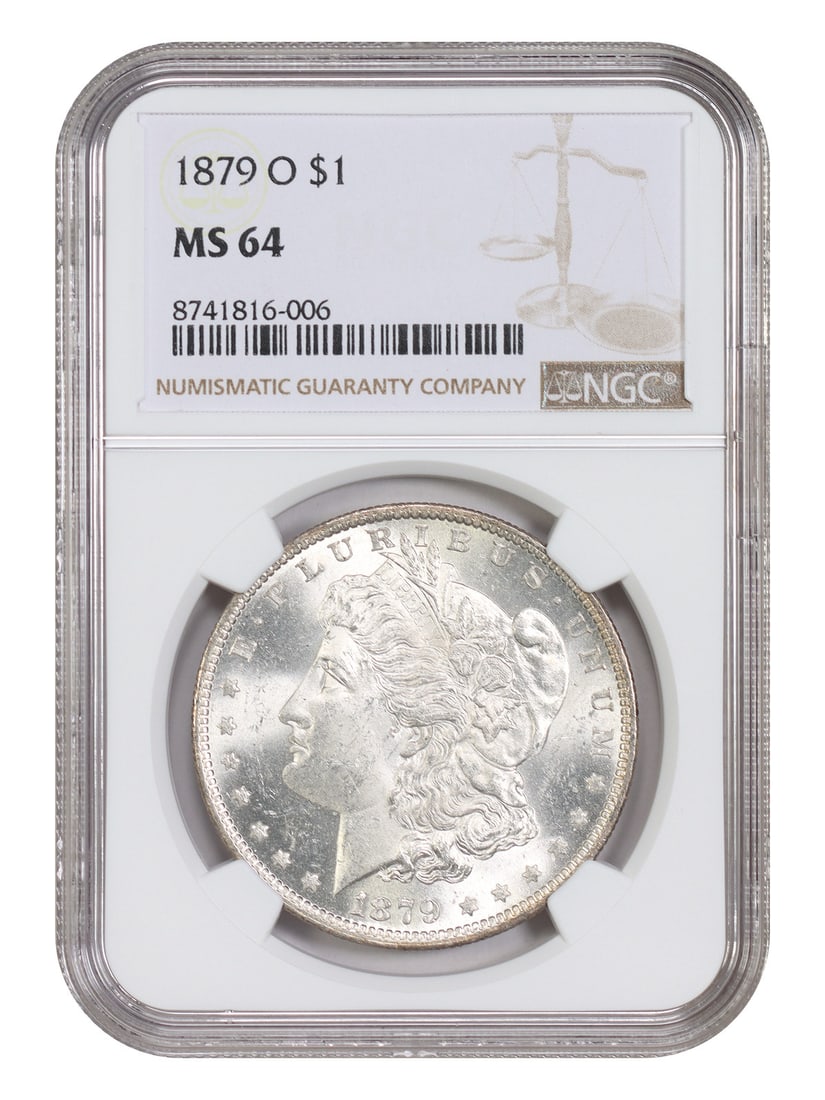 1879-O $1 NGC MS64 - Morgan Dollar - Better O-Mint Morgan: 1879-O $1 NGC MS64 - Morgan Dollar - Better O-Mint Morgan 1879-O $1 NGC MS64 - A highly detailed and well-preserved Morgan Dollar from the New Orleans mint, certified by the Numismatic Guaranty Corpor