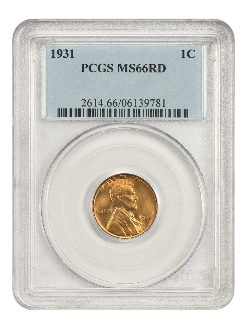 Lincoln Cent (Wheat Reverse) PCGS MS66RD 1C 1931: Lincoln Cent (Wheat Reverse) PCGS MS66RD 1C 1931 The 1931 Lincoln Cent (Wheat Reverse) PCGS MS66RD 1C is a highly graded uncirculated coin, showcasing exceptional detail and luster. Certified by the P