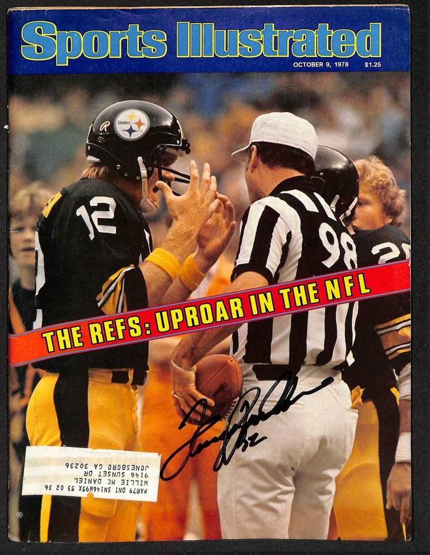 1978 Sports Illustrated Signed Terry Bradshaw Steelers JSA HOF: 1978 Sports Illustrated Signed Terry Bradshaw Steelers JSA HOF Original 1978 Sports Illustrated photo of Terry Bradshaw in Steelers uniform, signed by the NFL legend, and verified by the JSA (James Sp