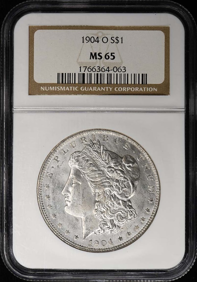 S$1 1904-O Morgan Dollar MS65: S$1 1904-O Morgan Dollar MS65 The 1904-O Morgan Dollar MS65 is a highly graded uncirculated coin, certified by the NGC with a grade of MS65. This coin features the iconic design of the Morgan Dollar, 