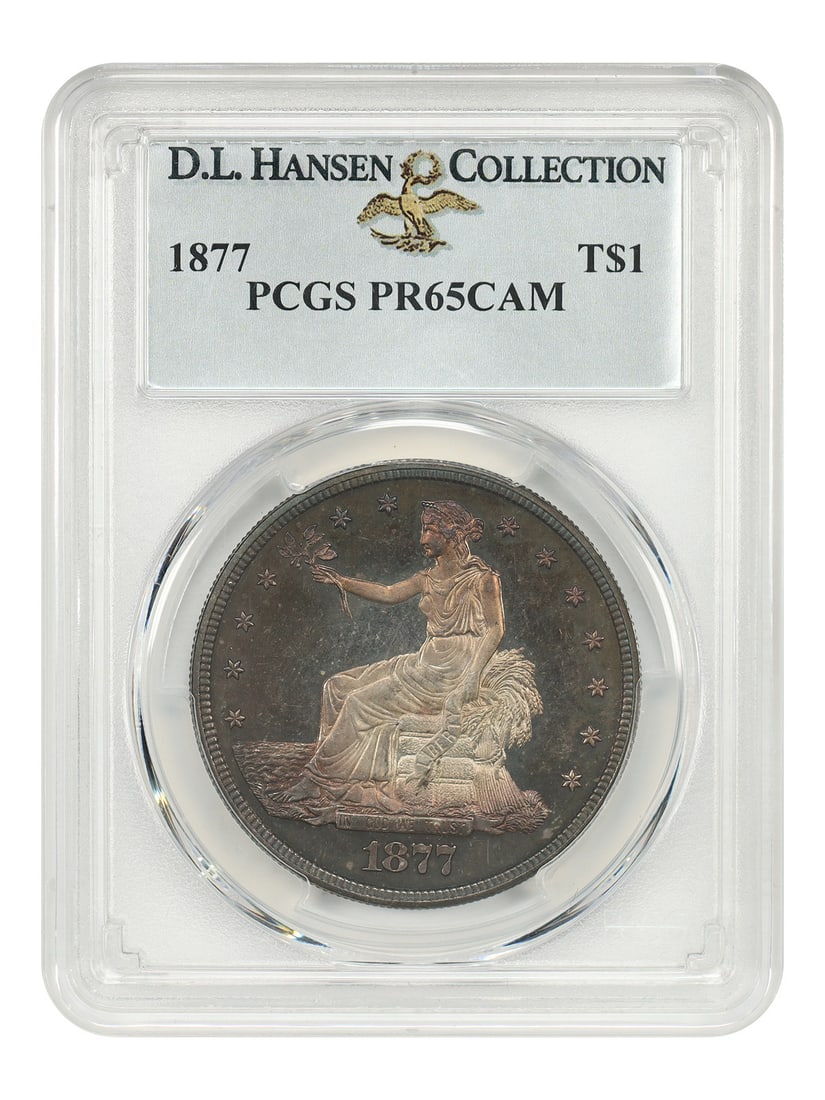 Trade 1877 $1 PCGS PR65CAM ex D.L. Hansen Dollar: Trade 1877 $1 PCGS PR65CAM ex D.L. Hansen Dollar The 1877 $1 PCGS PR65CAM ex D.L. Hansen Dollar is a highly graded uncirculated coin, certified by the Professional Coin Grading Service (PCGS) with a g