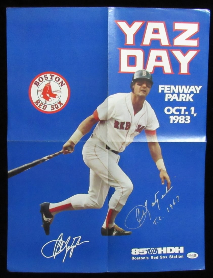 Signed poster 17x22 Yaz Day Carl Yastrzemski Inscribed Red Sox Boston JSA 194331: Signed poster 17x22 Yaz Day Carl Yastrzemski Inscribed Red Sox Boston JSA 194331 Signed poster 17x22 Yaz Day Carl Yastrzemski Inscribed Red Sox Boston JSA 194331 bears a signature from Carl Yastrzemsk