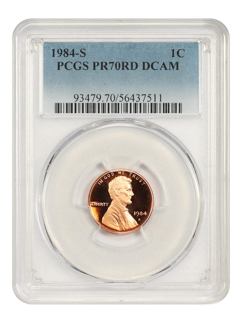 PCGS PR70DCAM 1984 S 1C Lincoln Cent: PCGS PR70DCAM 1984 S 1C Lincoln Cent The 1984 S 1C Lincoln Cent is a highly sought-after coin, certified by PCGS as PR70DCAM, indicating its exceptional condition. This uncirculated coin was minted in