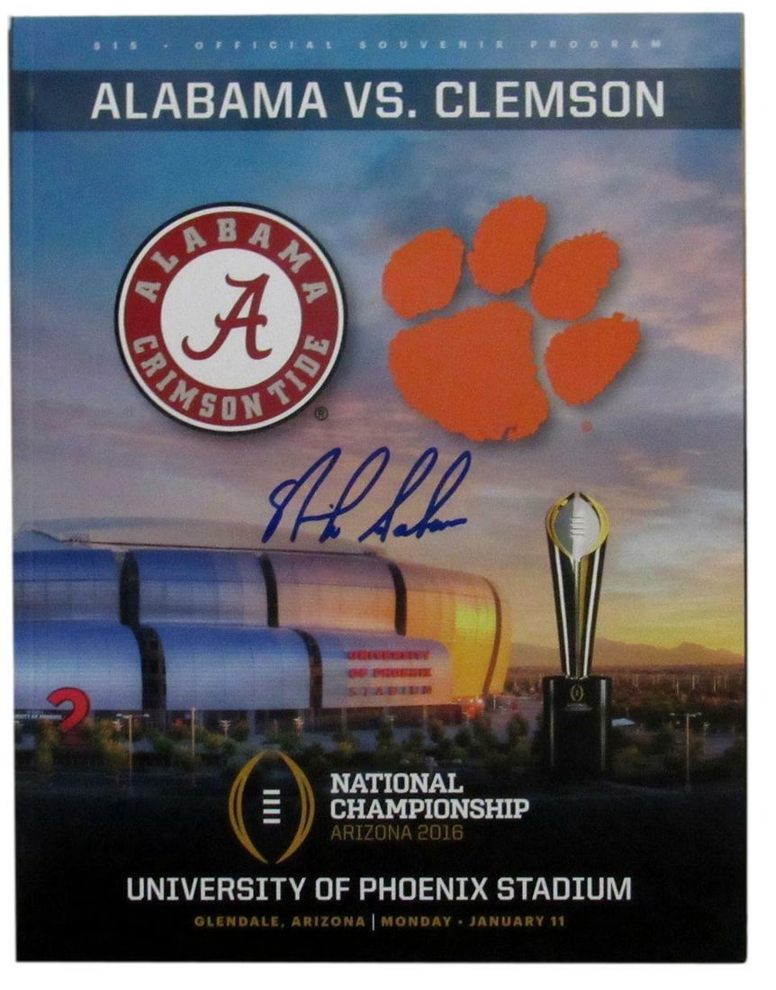 Nick Saban Alabama Signed/ Auto 2016 National Championship Program Beckett 167421: Nick Saban Alabama Signed/ Auto 2016 National Championship Program Beckett 167421 Authentic 2016 National Championship Program signed by Nick Saban, a unique piece of football history featuring the le