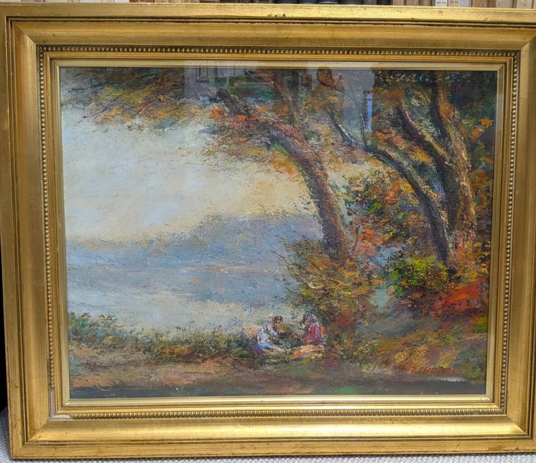 Polish Oil Painting Figures Water Signed Framed Provenance (1 of 5)