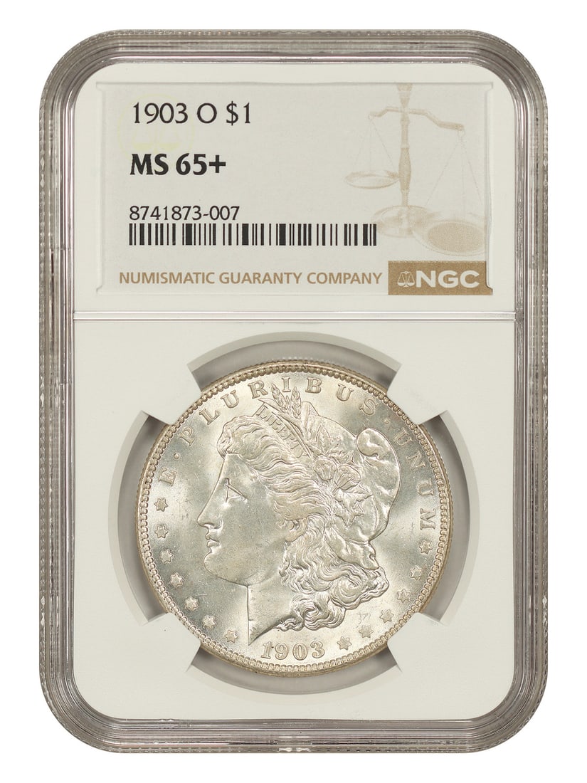 Morgan Dollar 1903-O $1 NGC MS65+ Elusive Date: Morgan Dollar 1903-O $1 NGC MS65+ Elusive Date The 1903-O Morgan Dollar is a highly sought-after coin, and this NGC MS65+ specimen is a rare find. Featuring the "O" mint mark, which was only produced 
