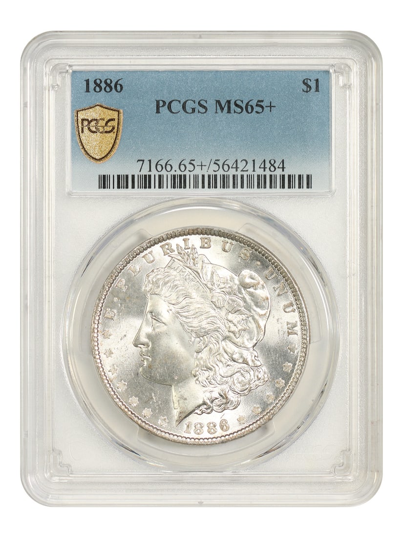 Morgan Dollar MS65+ PCGS Popular Collector Date: Morgan Dollar MS65+ PCGS Popular Collector Date MS65+ PCGS certification ensures a high level of quality, with a grade indicating exceptional strike and surface quality. This 1886 Morgan Dollar is cer