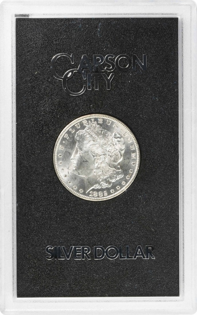 Morgan Silver Dollar Brilliant Uncirculated CC 1882 GSA Holder: Morgan Silver Dollar Brilliant Uncirculated CC 1882 GSA Holder The 1882 Morgan Silver Dollar is a stunning example of American numismatics, boasting a brilliant uncirculated finish and a rich history.