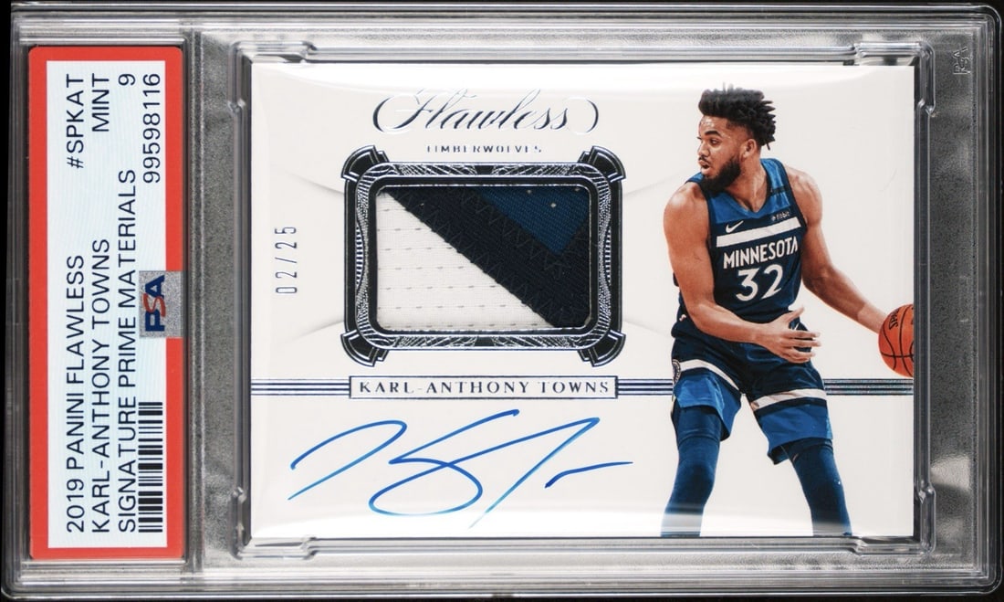 2019 PANINI FLAWLESS KARL-ANTHONY TOWNS SIGNATURE PRIME MATERIALS/ 25 PSA 9 (1 of 3)