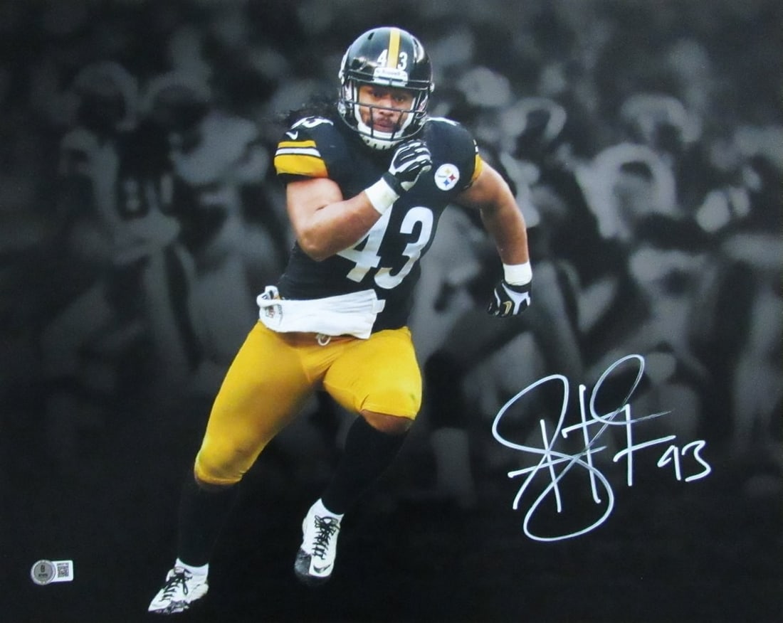 Troy Polamalu Signed/ Autographed 16x20 Photo Pittsburgh Steelers Beckett 195317: Troy Polamalu Signed/ Autographed 16x20 Photo Pittsburgh Steelers Beckett 195317 Troy Polamalu's 16x20 signed photo is a unique piece of Pittsburgh Steelers history, bearing the signature of the