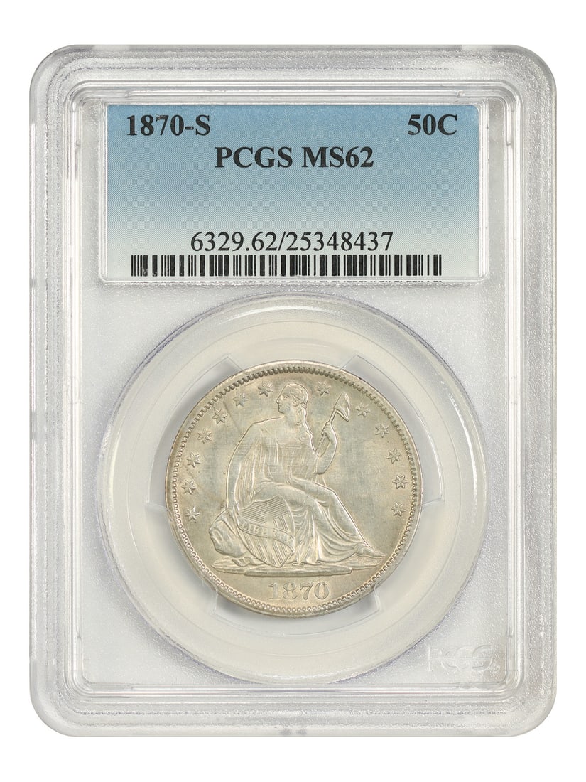 1870-S 50C PCGS MS62 - Liberty Seated Half Dollar: 1870-S 50C PCGS MS62 - Liberty Seated Half Dollar 1870-S 50C PCGS MS62 - Liberty Seated Half Dollar. This 1870-S half dollar, certified MS62 by PCGS, boasts a rich history as a product of the San Fran