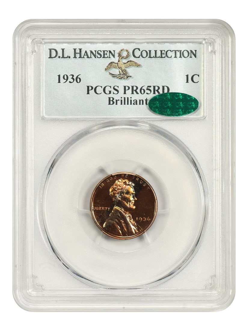 PCGS CAC Brilliant 1C 1936 ex D.L. Hansen: PCGS CAC Brilliant 1C 1936 ex D.L. Hansen The 1936 Lincoln cent, graded PCGS CAC Brilliant, boasts a rich history and stunning condition. This uncirculated coin, certified by the prestigious Professio