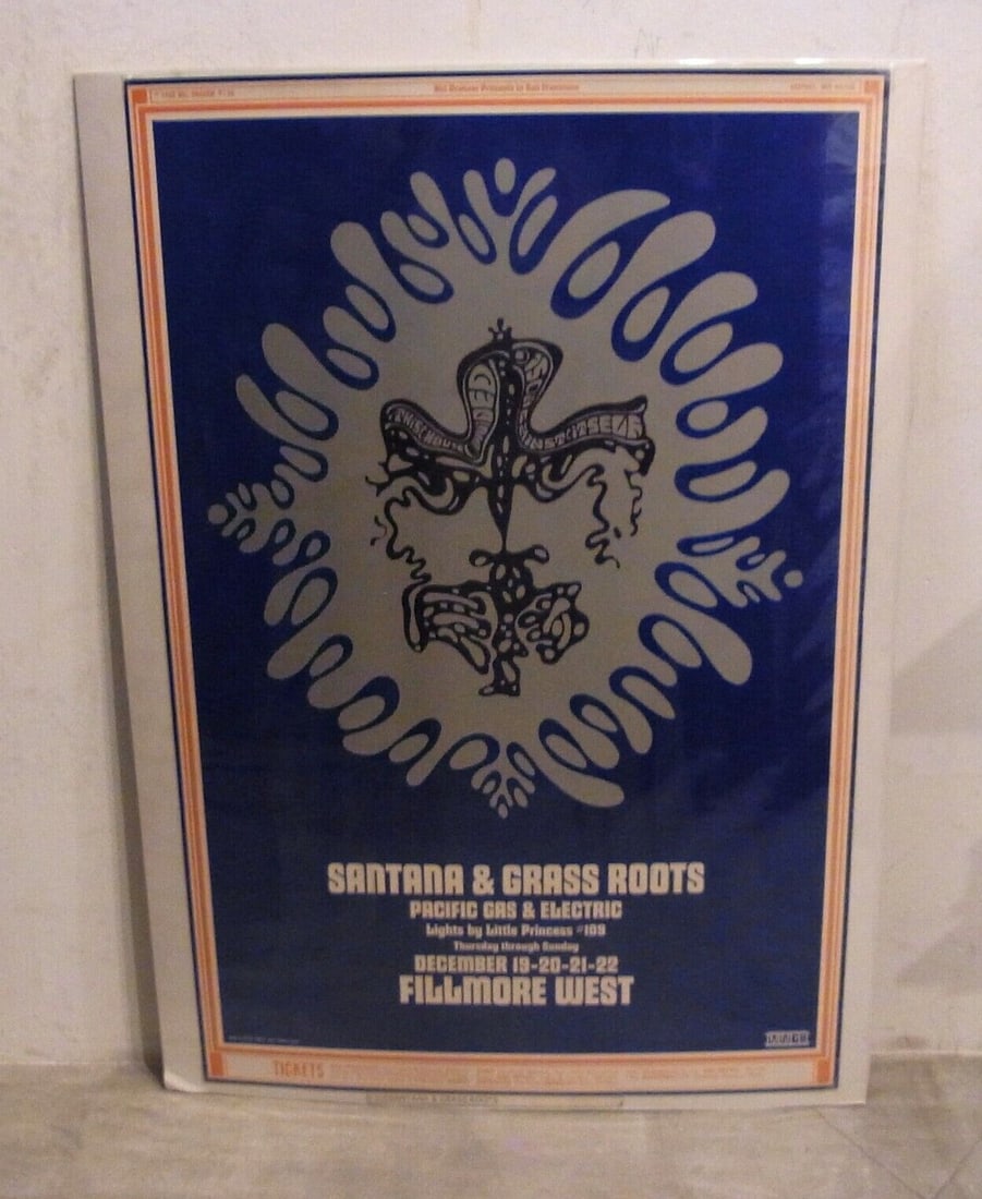 Rare!!! Fillmore West Concert Live Poster (Bill Graham 1968) WES WILSON SANTANA (1 of 5)