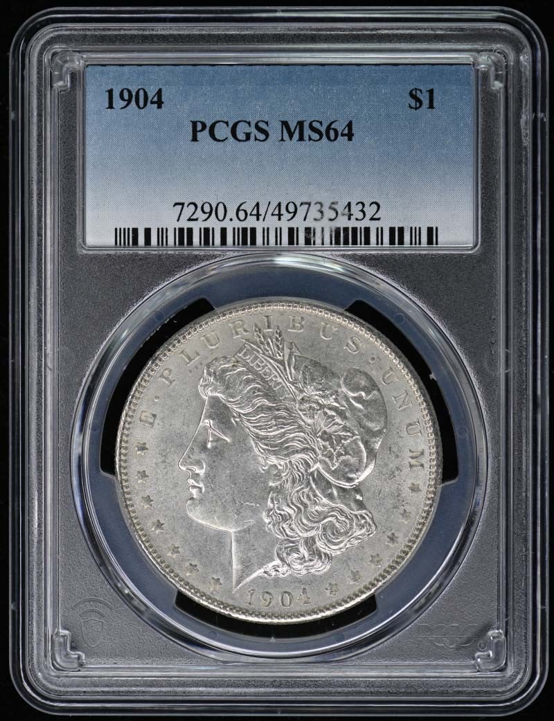 1904 $1 Morgan Dollar PCGS MS64: 1904 $1 Morgan Dollar PCGS MS64 The 1904 $1 Morgan Dollar is a highly detailed and well-crafted coin, certified by PCGS as MS64. This uncirculated coin features the iconic design of Augustus Saint-Gau