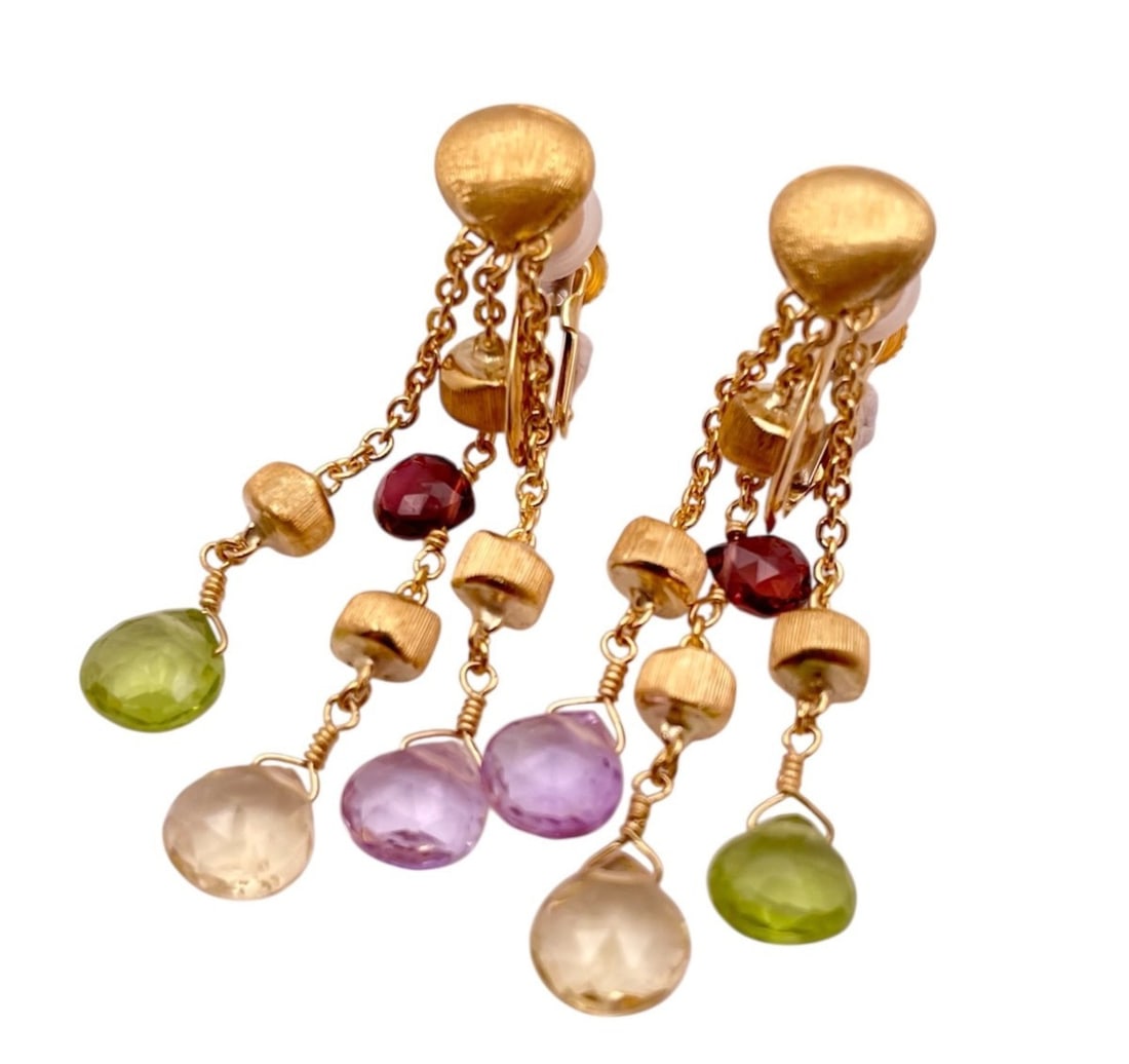 Marco Bicego Paradise 18k Yellow Gold Multi Gemstone Triple Drop Dangle Earrings: Marco Bicego Paradise 18k Yellow Gold Multi Gemstone Triple Drop Dangle Earrings Item Specifics: Antique: No Occasion: Anniversary Birthday Engagement Graduation Mother's Day Valentine's Day Wedding M