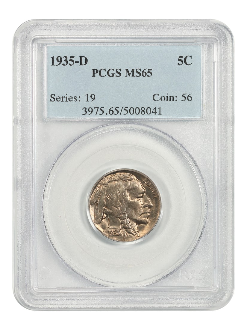 Buffalo Nickel PCGS MS65 5C 1935-D: Buffalo Nickel PCGS MS65 5C 1935-D The 1935-D Buffalo Nickel is a highly sought-after coin, featuring a stunning design by James Earle Fraser. This PCGS MS65 certified coin is a testament to its excep