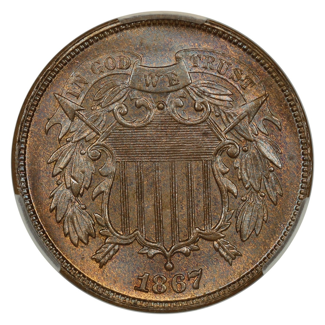 1867 2C CACG MS66BN - Two Cent - Great Type Coin - 3