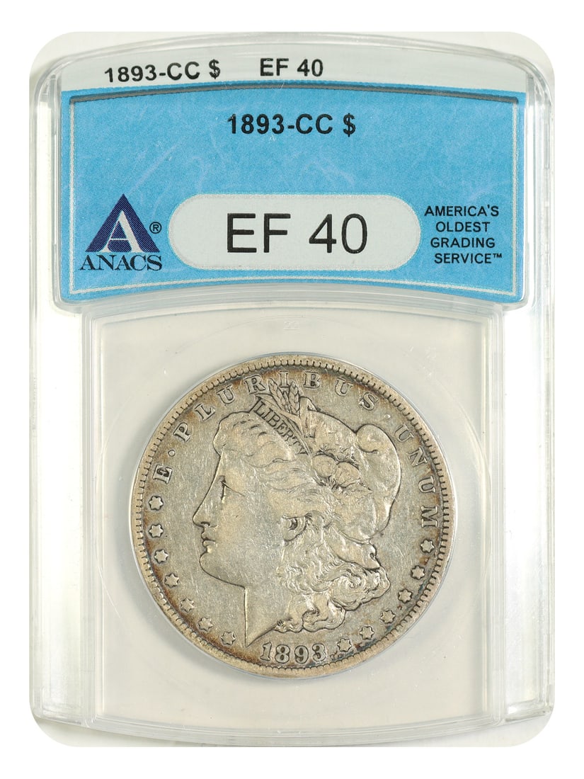 1893-CC $1 ANACS XF40 - Morgan Dollar - Very Scarce CC-Mint Dollar: 1893-CC $1 ANACS XF40 - Morgan Dollar - Very Scarce CC-Mint Dollar The 1893-CC $1 Morgan Dollar is a highly sought-after coin, with the Carson City mint mark making it a unique and scarce find. With i
