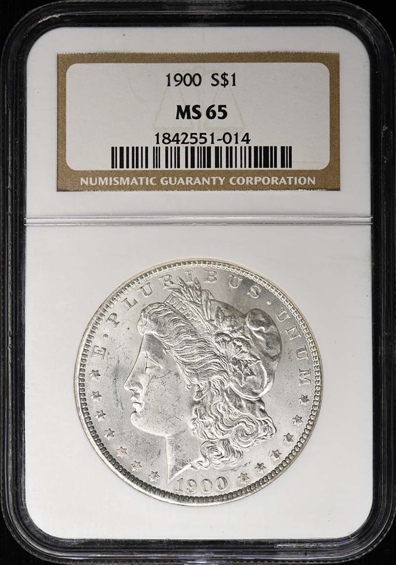 Morgan Dollar S$1 1900 MS65 NGC: Morgan Dollar S$1 1900 MS65 NGC MS65 graded 1900 Morgan Dollar from the Philadelphia mint, certified by the NGC. This uncirculated coin boasts exceptional detail and luster, a testament to its high gr